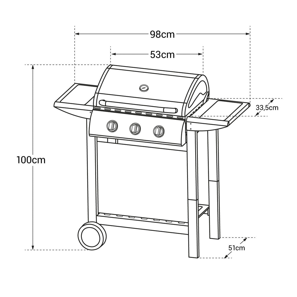 Barbecue au gaz Hawaï - 3 brûleurs 8,4 kW Butane/Propane