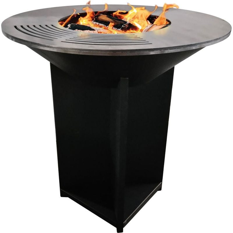 Brasero Barbecue REVO Bilbao – Acier 100 cm – Plancha circulaire – Rangement à bois intégré
