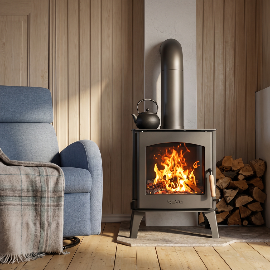 Poêle à bois REVO 11,8 kW – Bûches 52 cm – Vitre propre