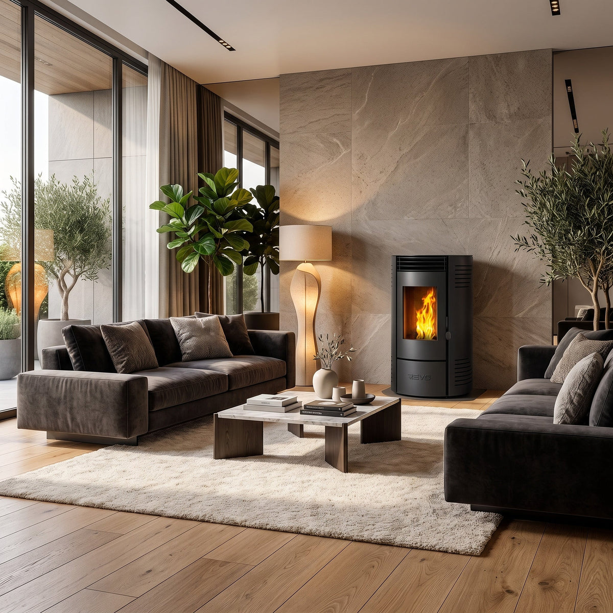 Poêle à granulés REVO 11,6 kW – Étanche – Canalisable – Réservoir 15 kg – Jusqu'à 240 m³ – Programmable