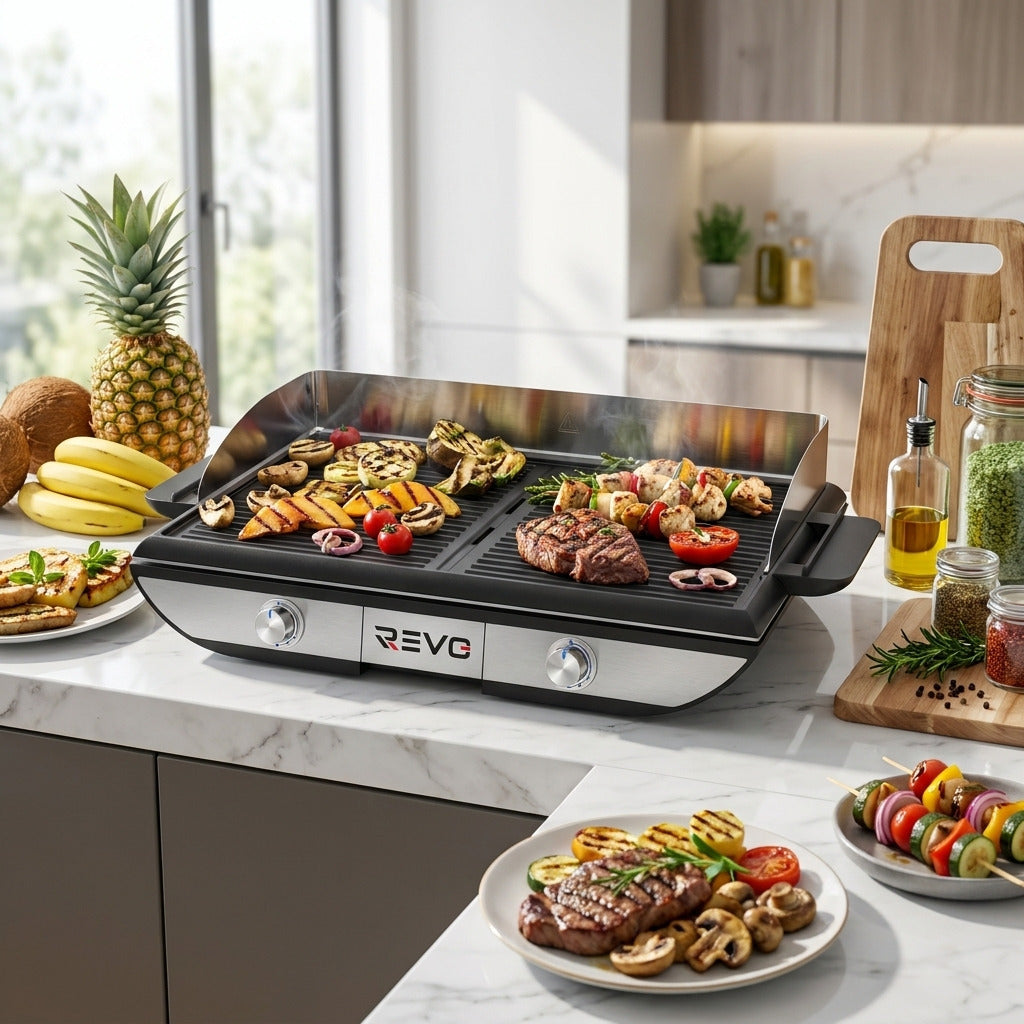 REVO Sitges Electric Griddle & Grill Combination – Dual Cooking Zones – 2300 W