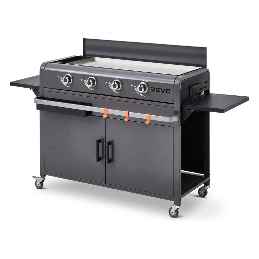 Plancha Gaz REVO Cordoba XL – Plaque Inox – 4 Brûleurs – Chariot Inclus – 9,6 kW