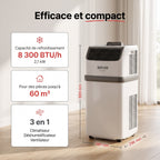 Climatiseur mobile REVO Compact – 8 300 BTU – 2,1 kW – 3-en-1 – 52 dB – Classe A