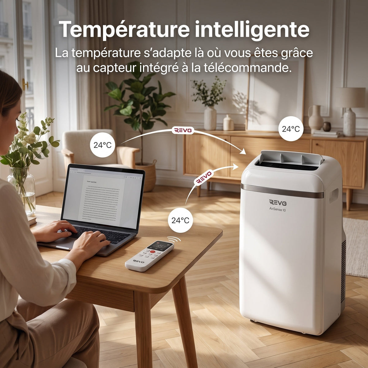 Climatiseur mobile REVO AirSense 10 – 10 000 BTU – Classe A+ – Climatisation, ventilation et déshumidification