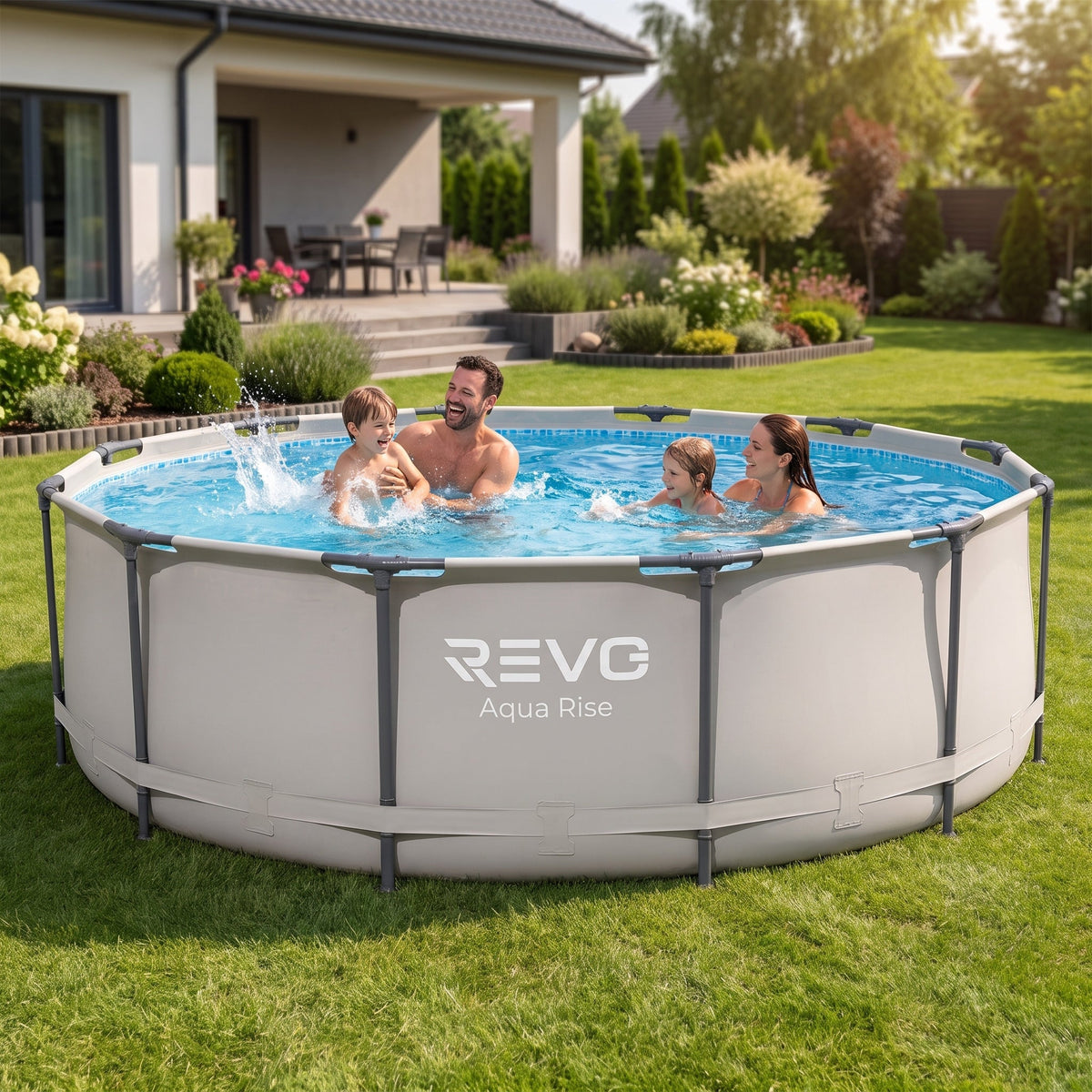 Piscine hors-sol ronde REVO Aqua Rise – Ø366 × 100 cm – 9 150 L – Filtration et échelle incluses