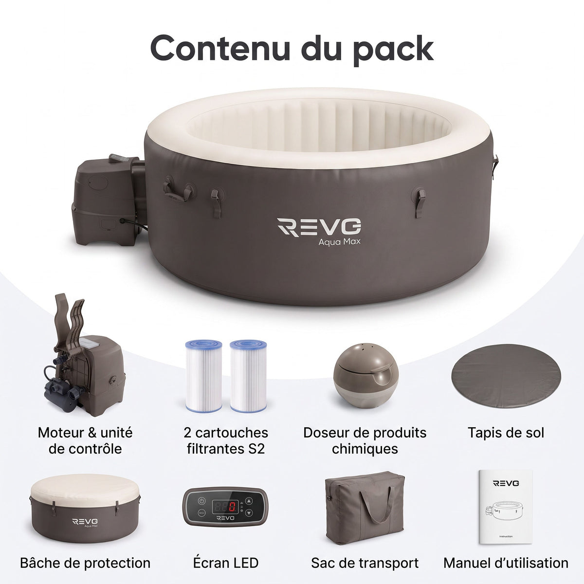 Spa gonflable REVO Aqua Max – 8 places – 170 jets – Chauffage 40°C