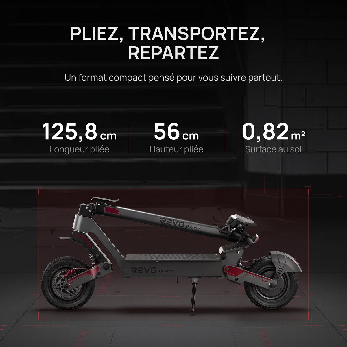 Trottinette électrique REVO Urban X – 800 W – Autonomie 55 km – Pneus 10" – Suspensions AV/AR