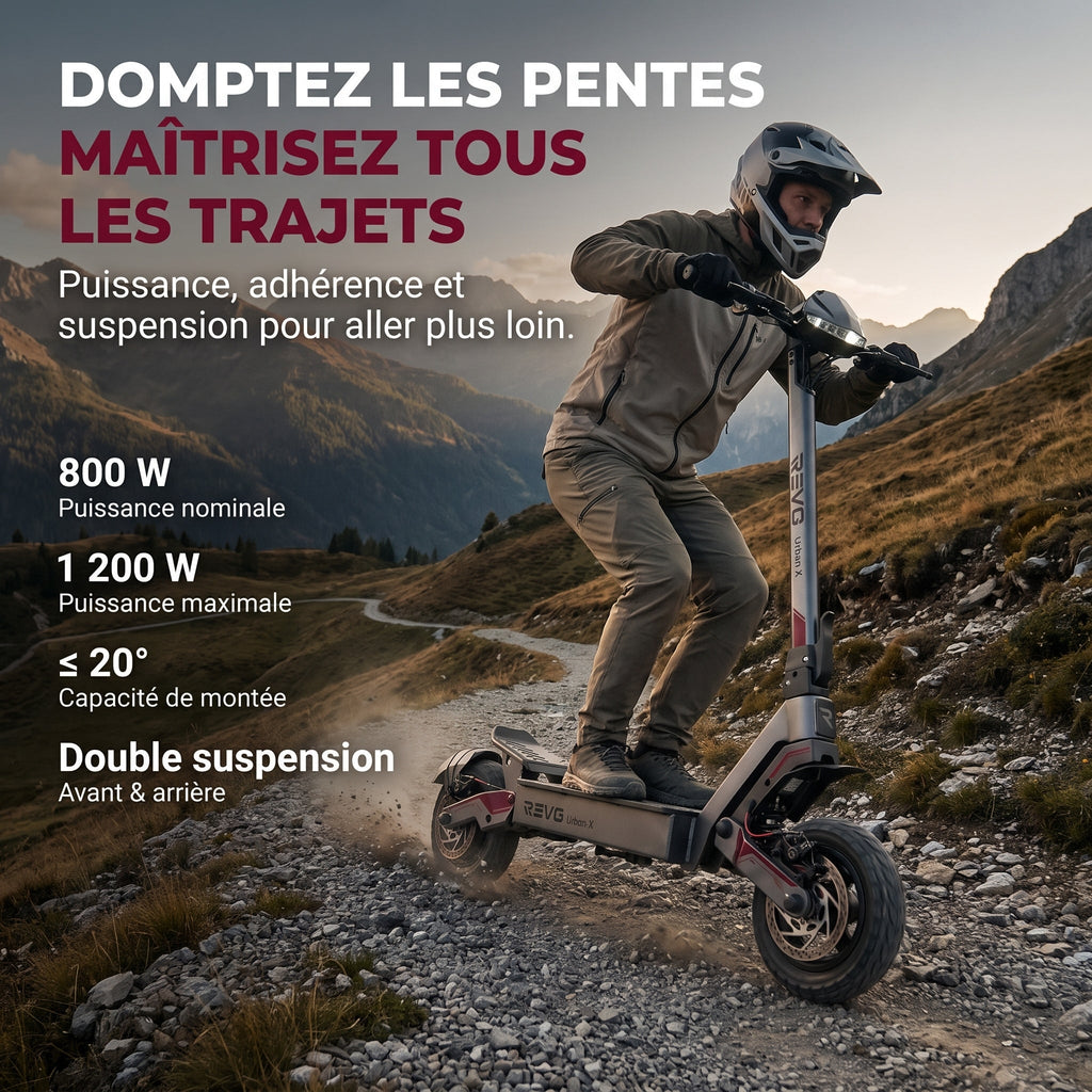 Trottinette électrique REVO Urban X – 800 W – Autonomie 55 km – Pneus 10" – Suspensions AV/AR
