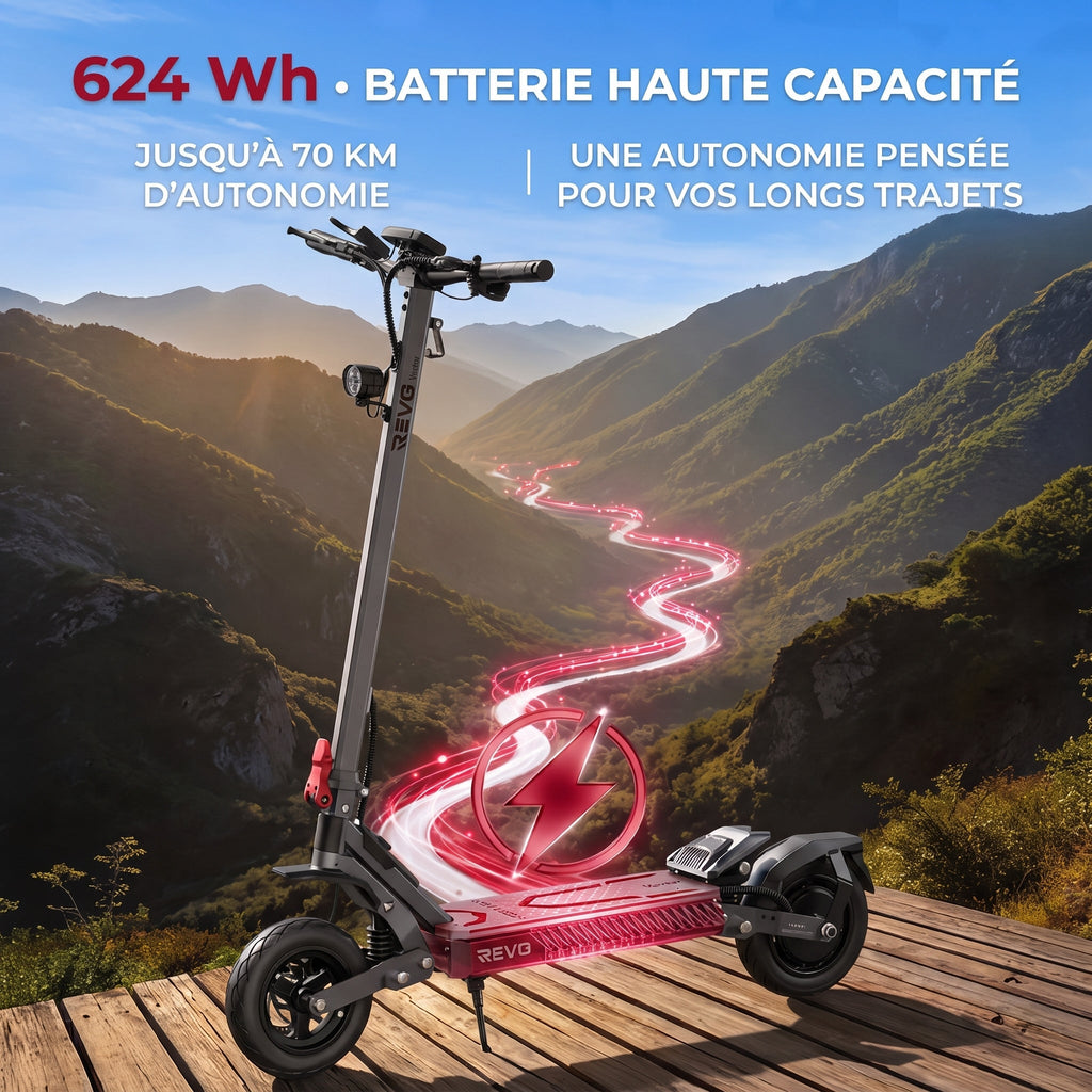 Trottinette électrique REVO Vector – 1100 W max. – Autonomie 70 km – Batterie 48 V 13 Ah – Pneus 10" – Suspension et NFC