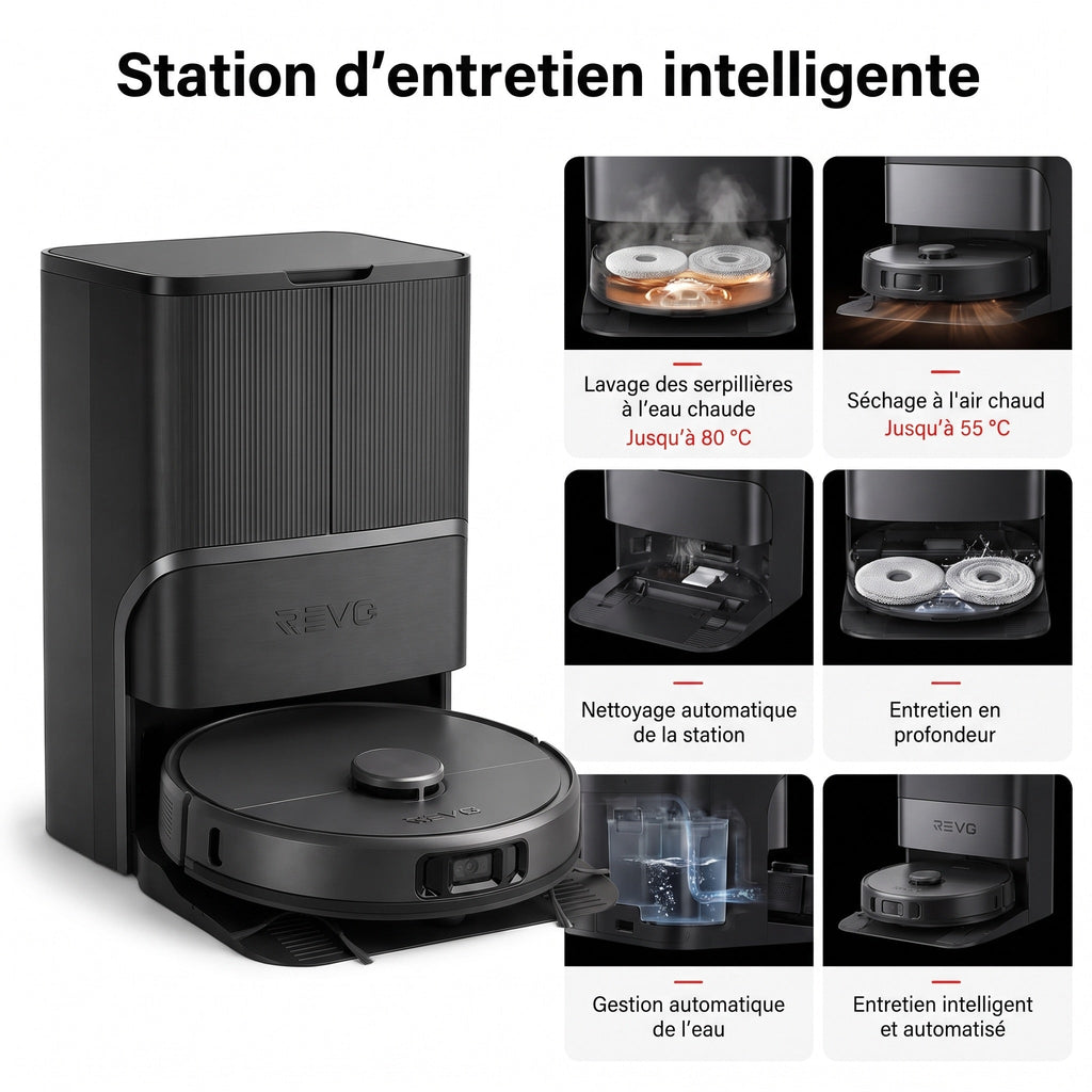 Robot aspirateur laveur REVO Apex 25 noir – 25 000 Pa avec station multifonctionnelle et navigation intelligente