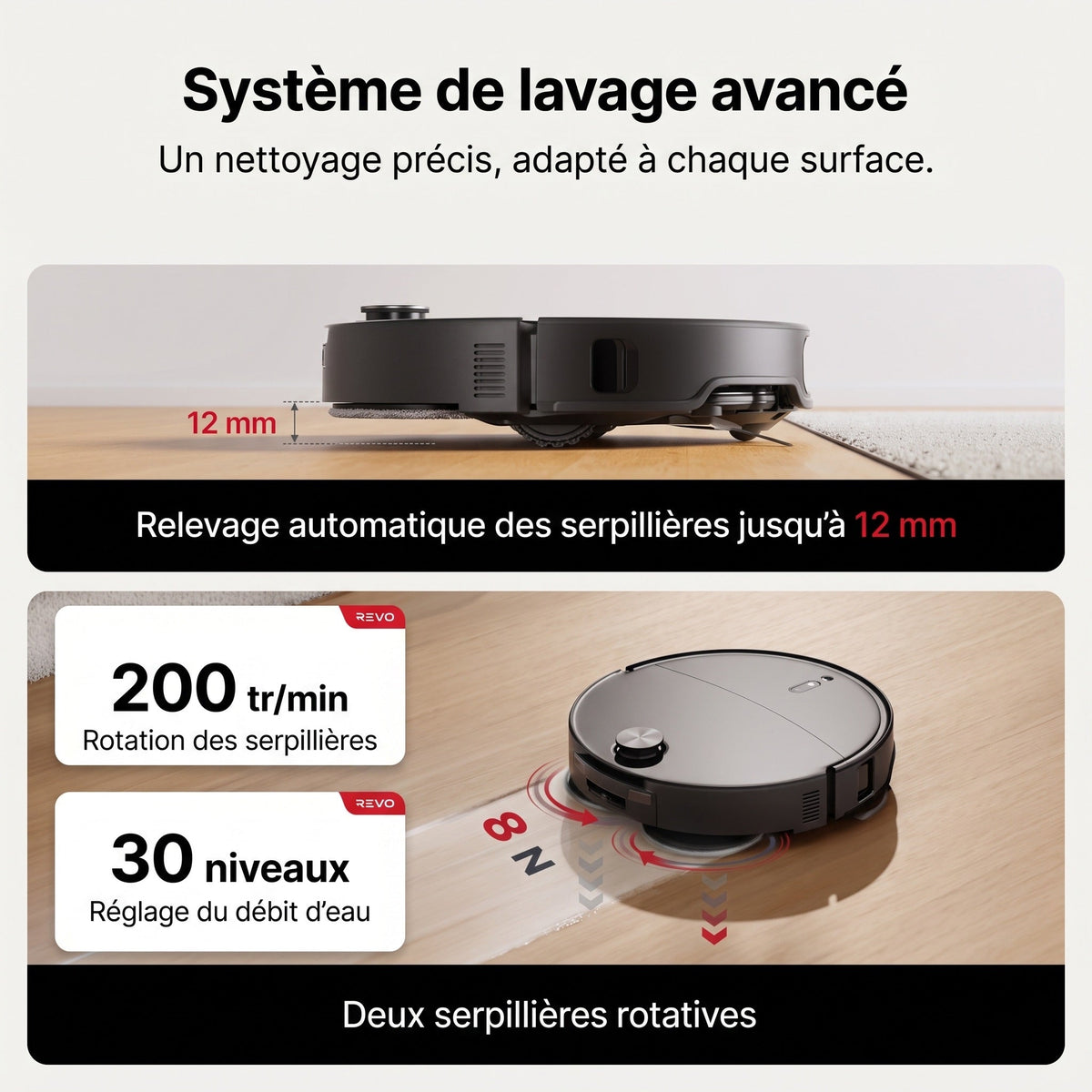 Robot aspirateur laveur REVO Apex 25 noir – 25 000 Pa avec station multifonctionnelle et navigation intelligente