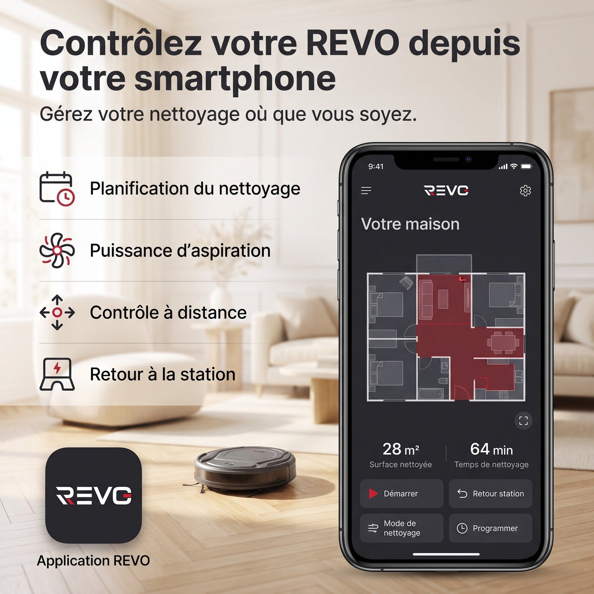 Robot aspirateur REVO SlimForce 22 – 2 200 Pa, connecté et autonomie de 120 min
