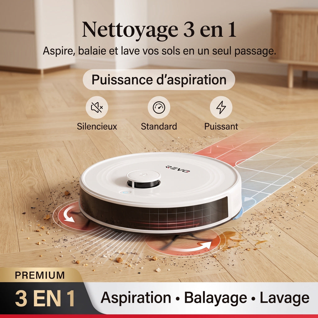Robot aspirateur et laveur 3-en-1 REVO Aero 6 – 6 000 Pa avec station de vidage automatique