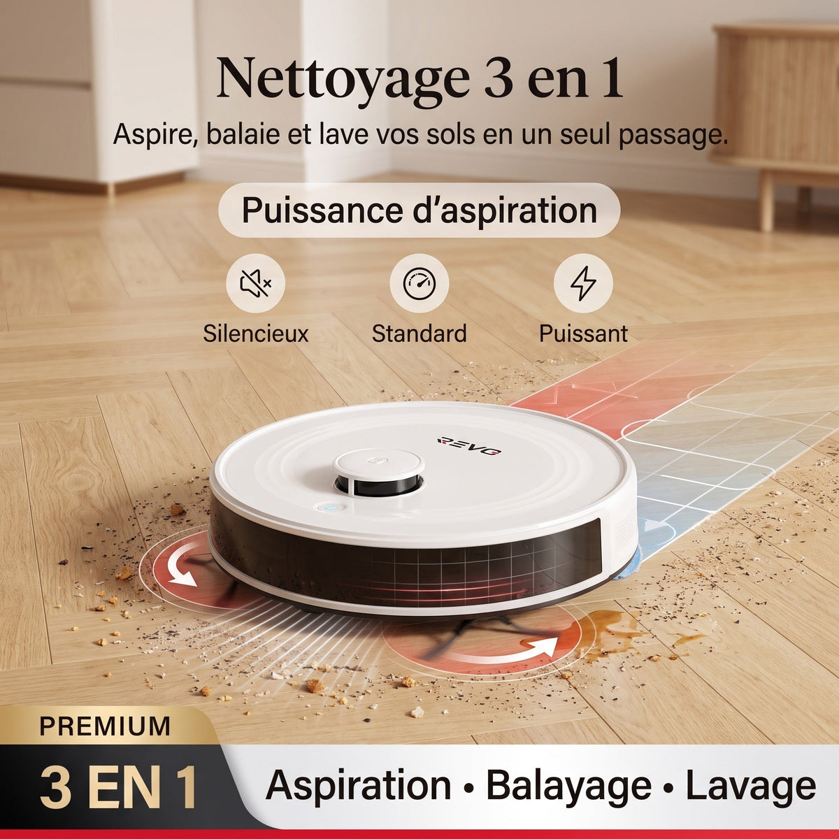 Robot aspirateur et laveur 3-en-1 REVO Aero 6 – 6 000 Pa avec station de vidage automatique