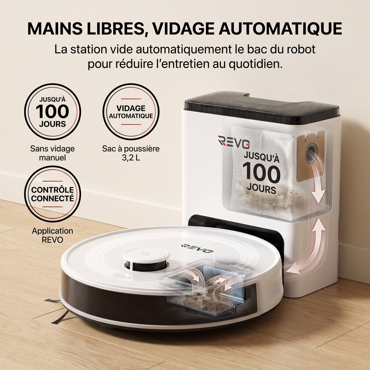 Robot aspirateur et laveur 3-en-1 REVO Aero 6 – 6 000 Pa avec station de vidage automatique