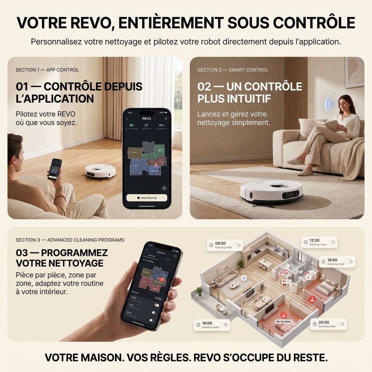 Robot aspirateur et laveur 3-en-1 REVO Aero 6 – 6 000 Pa avec station de vidage automatique