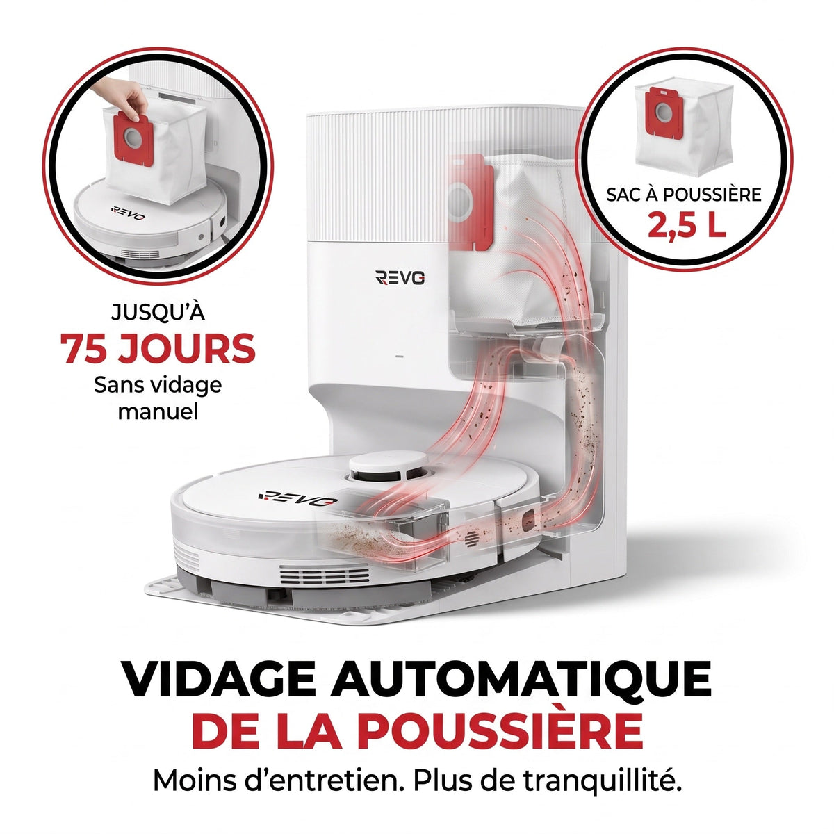 Robot aspirateur laveur REVO Vortex 13 – 13 000 Pa avec station auto-vidage et navigation laser