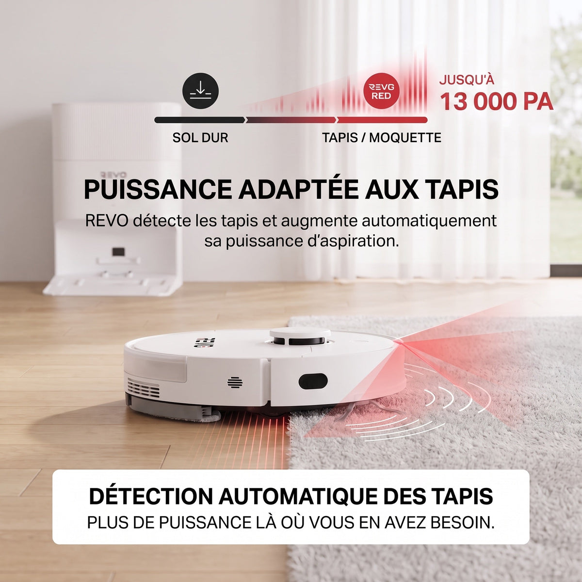 Robot aspirateur laveur REVO Vortex 13 – 13 000 Pa avec station auto-vidage et navigation laser