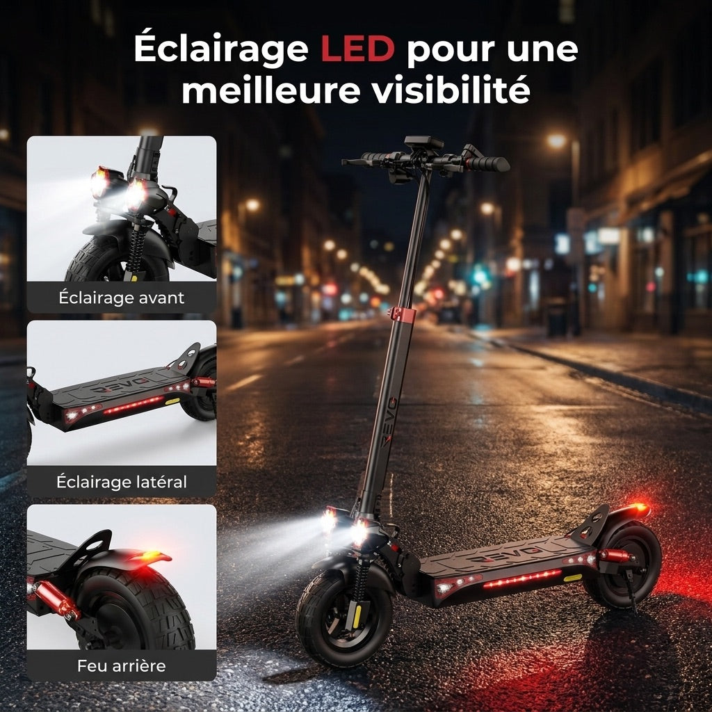 Trottinette électrique REVO Titan 800 – 800 W – Autonomie 45 km – Batterie 48 V 15 Ah – Pneus tout-terrain 10 po