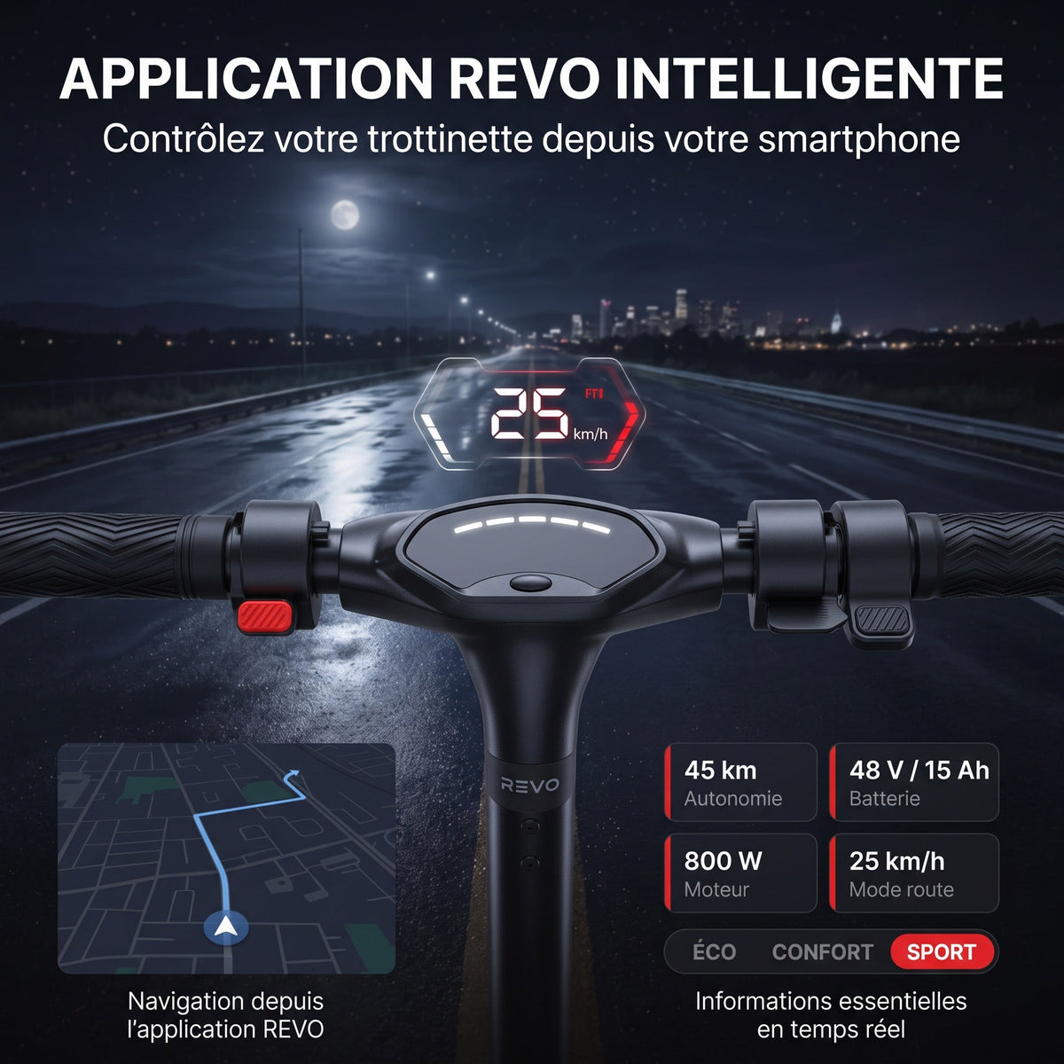 Trottinette Électrique REVO Voltis – 250 W – Autonomie 25 km – Batterie 36 V 5,2 Ah – Pneus 8"
