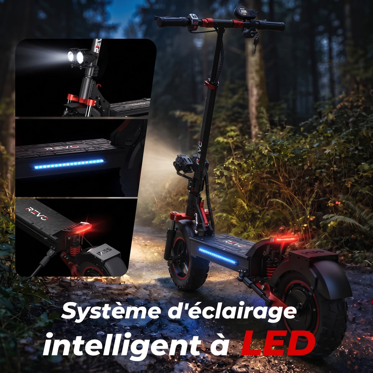 Trottinette électrique REVO Peak – 1000 W (pic 1200 W) – Autonomie 55 km – Batterie 48V 15Ah – Pneus 11" tout-terrain