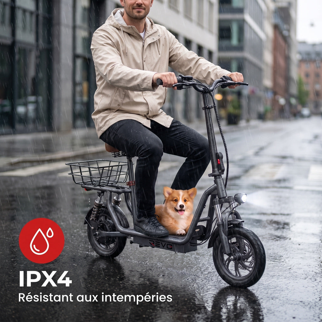Trottinette électrique REVO Zenith – 500 W – Autonomie 35 km – Batterie 36 V 7,5 Ah – Pneus 12" – Avec siège