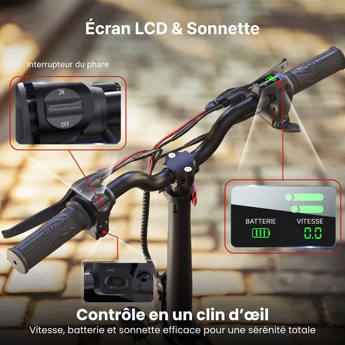 Trottinette électrique REVO Zenith – 500 W – Autonomie 35 km – Batterie 36 V 7,5 Ah – Pneus 12" – Avec siège