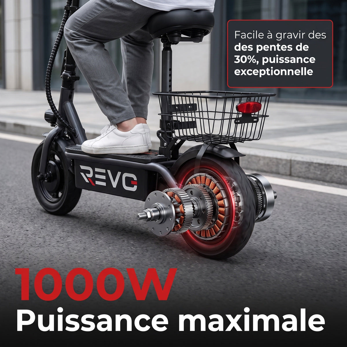 Trottinette électrique REVO Prime – 1000 W – Autonomie 55-60 km – Batterie 48 V 13 Ah – Siège confort intégré