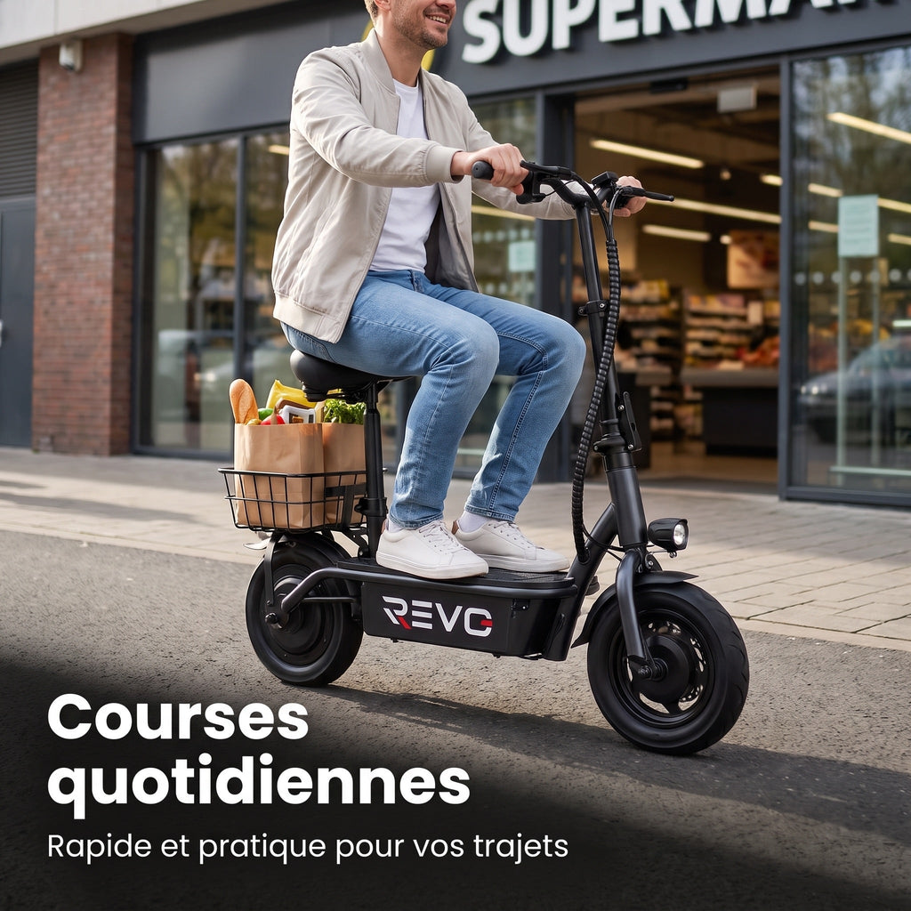 Trottinette électrique REVO Prime – 1000 W – Autonomie 55-60 km – Batterie 48 V 13 Ah – Siège confort intégré