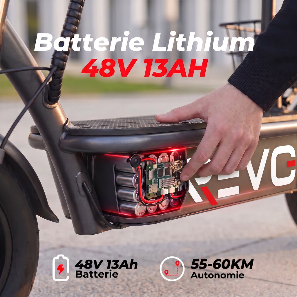 Trottinette électrique REVO Prime – 1000 W – Autonomie 55-60 km – Batterie 48 V 13 Ah – Siège confort intégré