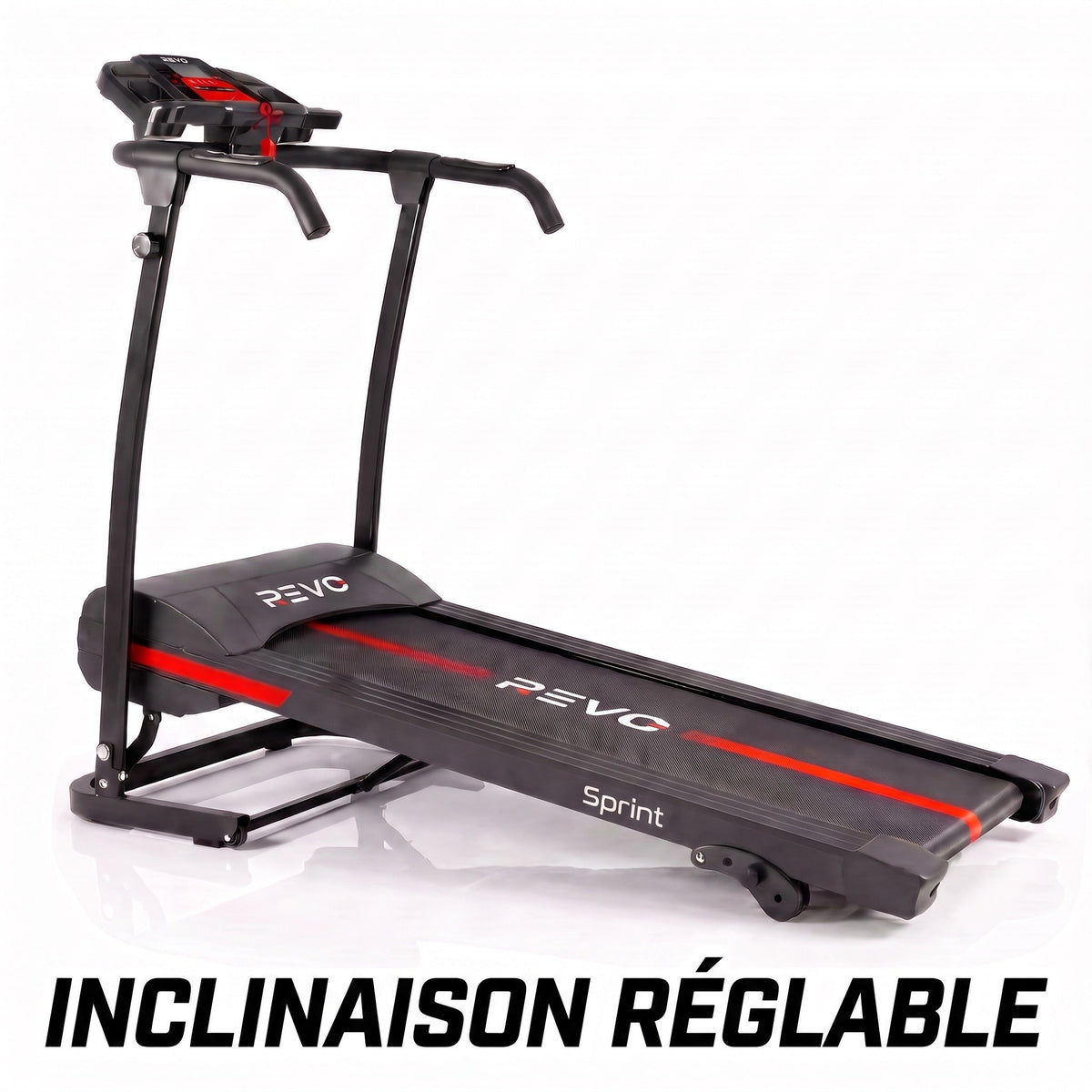 Tapis de course électrique REVO Sprint – 1100 W / 1,5 CV – Vitesse jusqu'à 12 km/h – Pliable – Inclinaison réglable