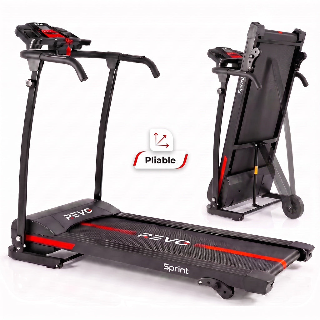 Tapis de course électrique REVO Sprint – 1100 W / 1,5 CV – Vitesse jusqu'à 12 km/h – Pliable – Inclinaison réglable