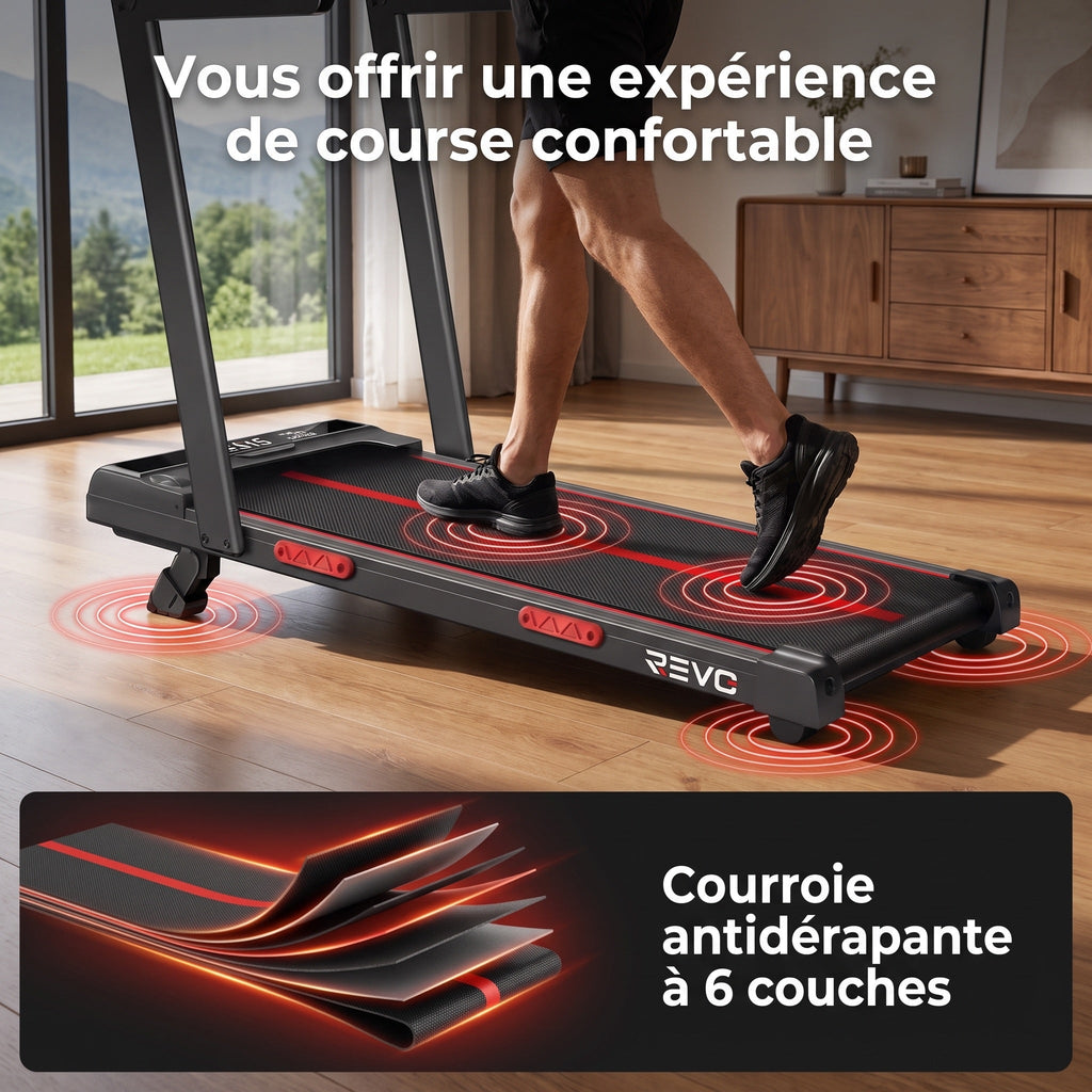 Tapis de course pliable REVO Vantage – Moteur 3,0 CV – Inclinaison manuelle 16 % – Vitesse 1-10 km/h – Télécommande