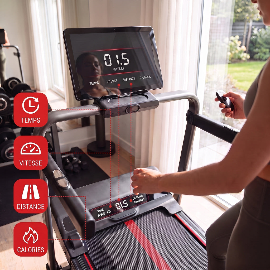 Tapis de course pliable REVO Vantage – Moteur 3,0 CV – Inclinaison manuelle 16 % – Vitesse 1-10 km/h – Télécommande