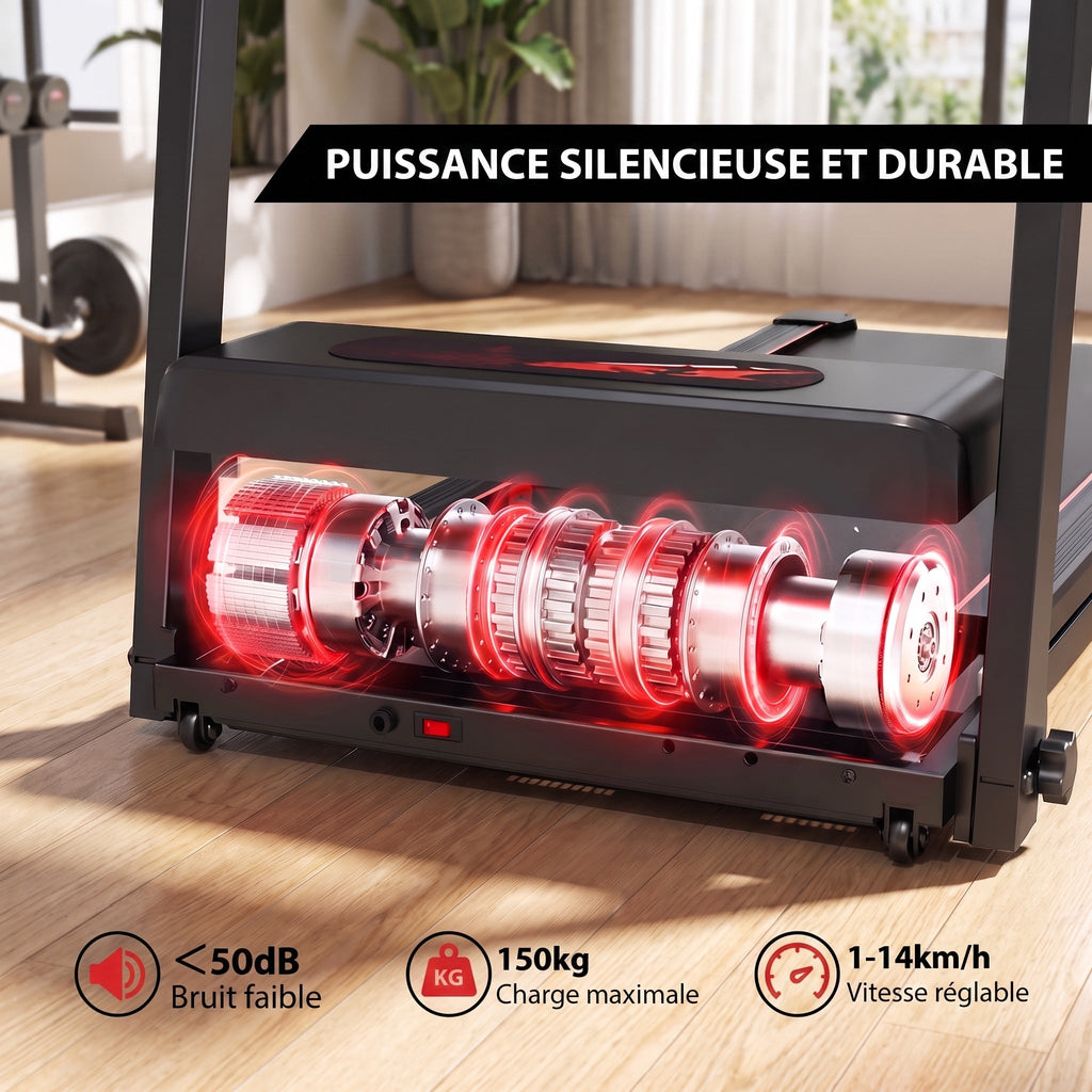 Tapis de course pliable REVO Vita – Moteur 3,0 CV – Vitesse 1 à 14 km/h – Charge 150 kg – Bluetooth