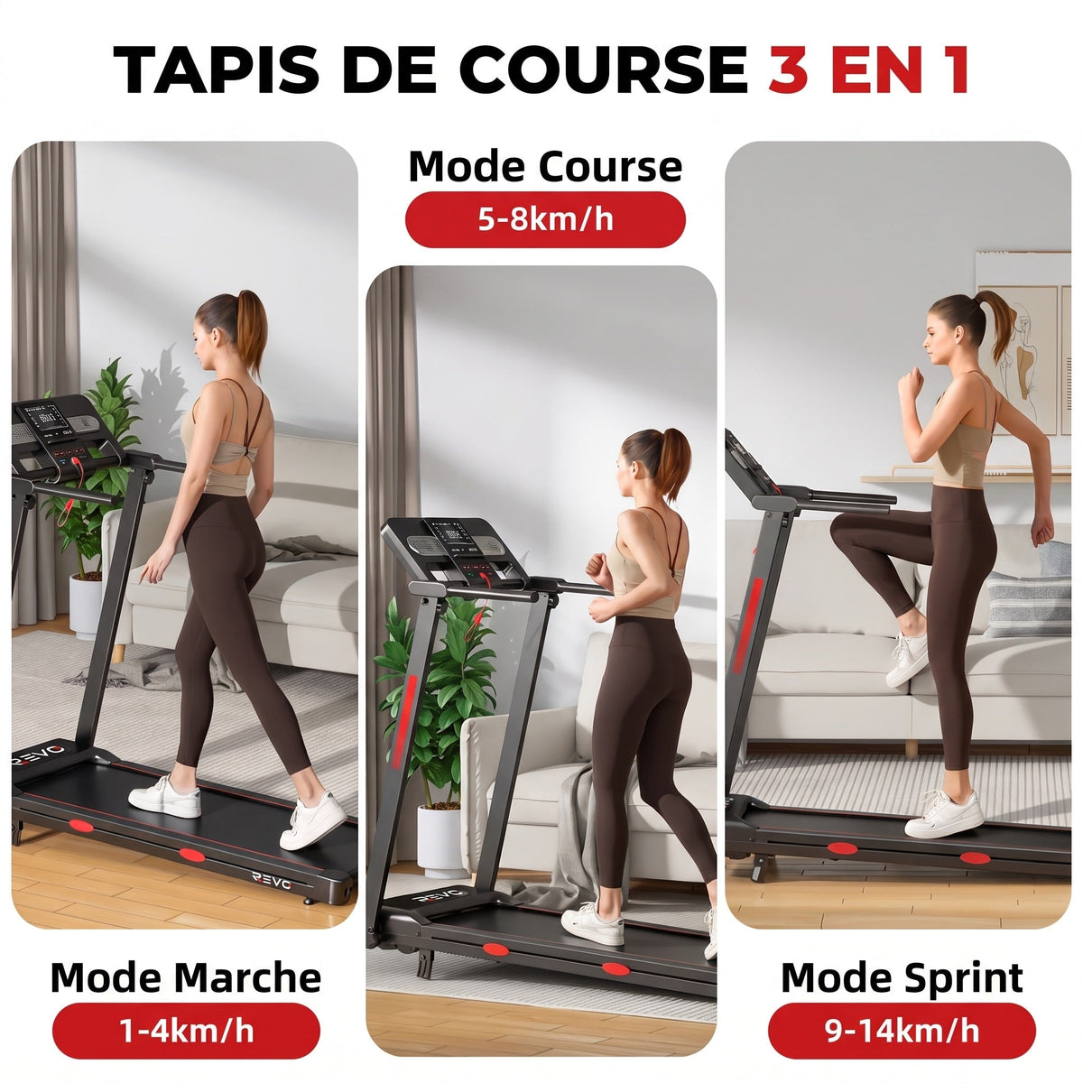 Tapis de course pliable REVO Vita – Moteur 3,0 CV – Vitesse 1 à 14 km/h – Charge 150 kg – Bluetooth
