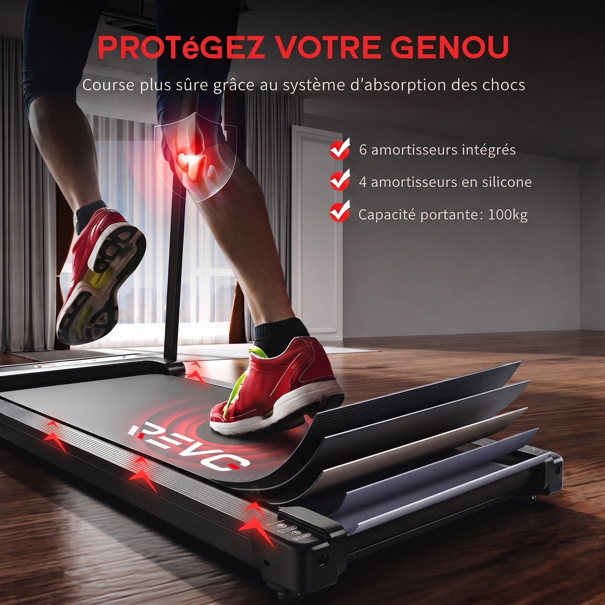 Tapis de course pliable REVO Pace – 10 km/h – 12 programmes – Charge 100 kg – Écran LED
