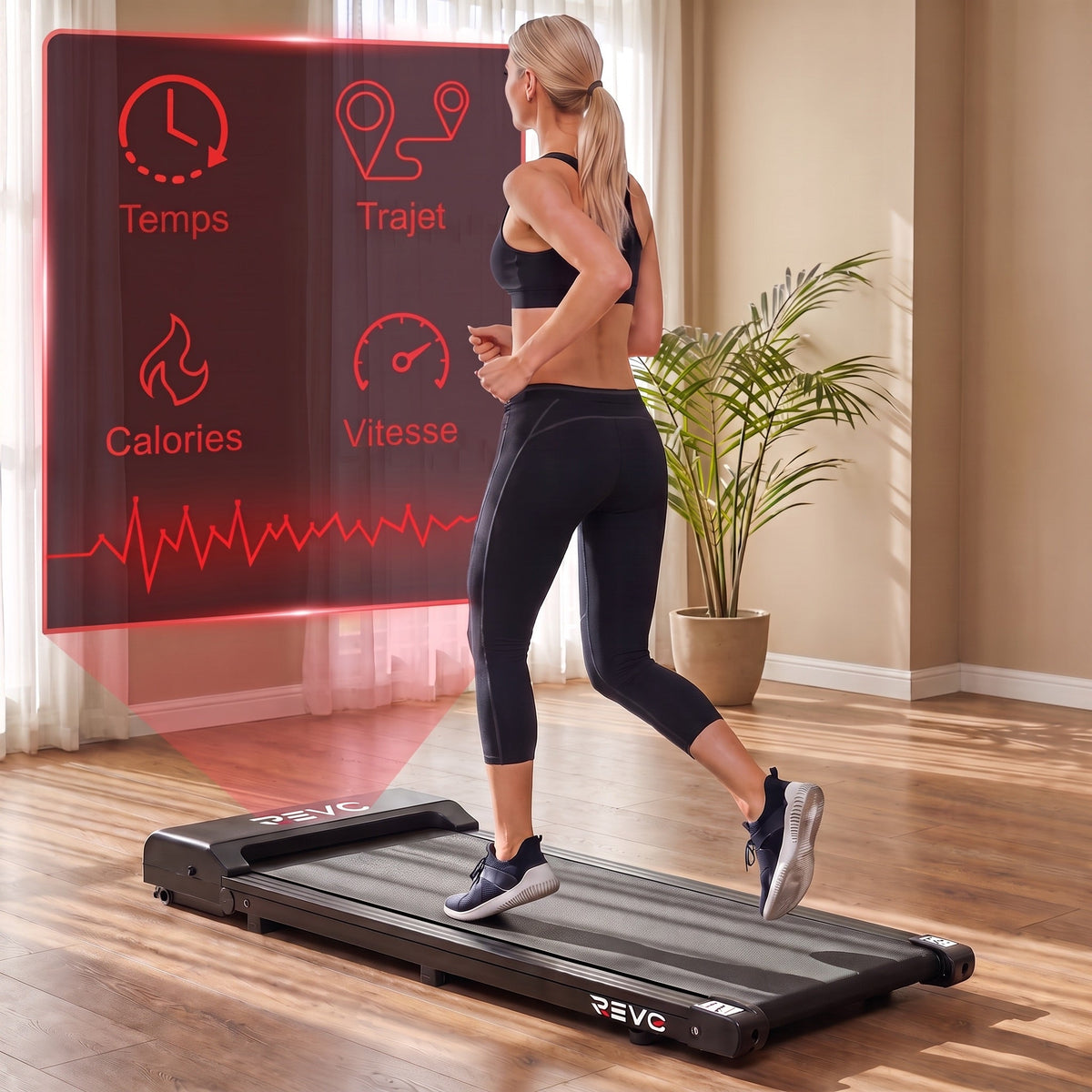 Tapis de course pliable REVO Flexo – 10 km/h – 2 modes (marche/course) – Écran LED
