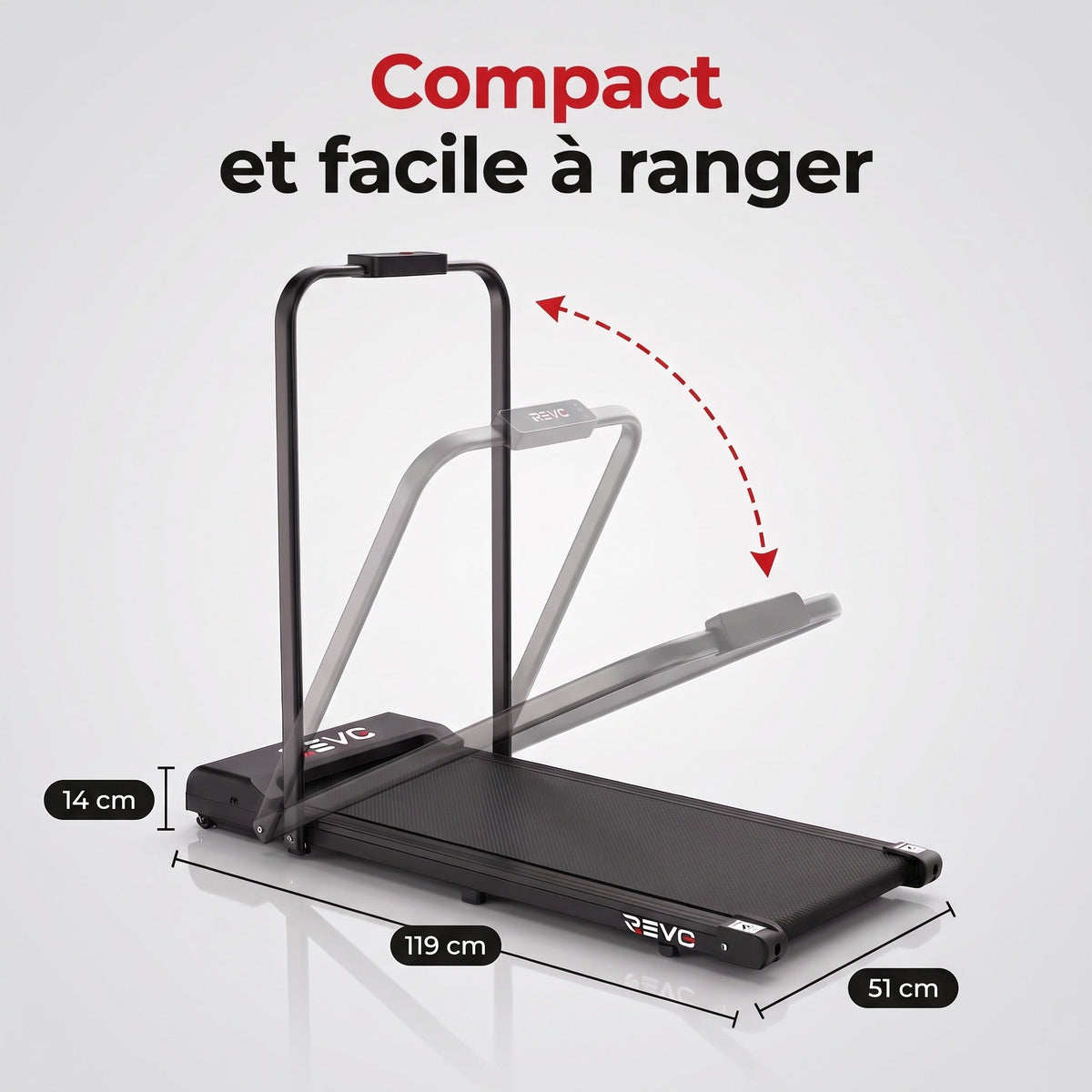 Tapis de course pliable REVO Flexo – 10 km/h – 2 modes (marche/course) – Écran LED