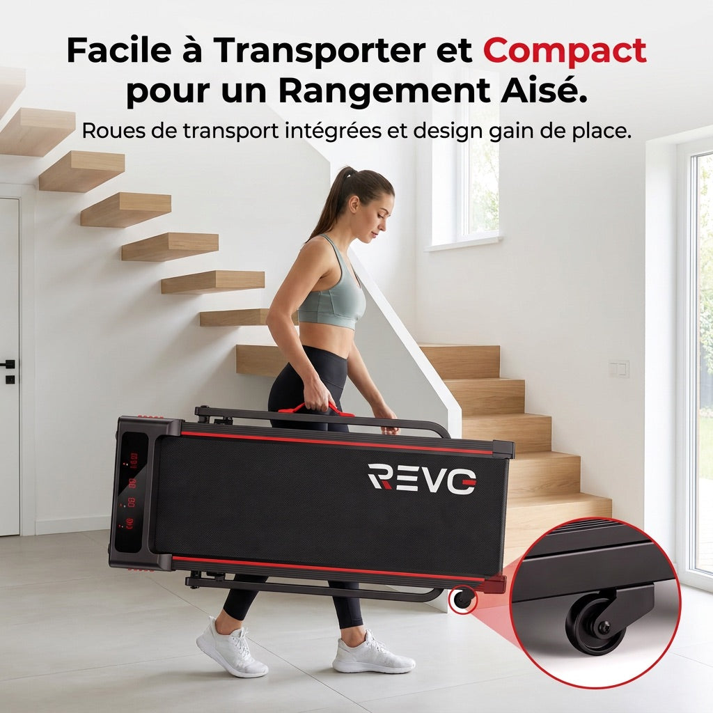 Tapis de course pliable REVO Trail – 12 km/h – 12 programmes HIIT – Écran LED et application connectée
