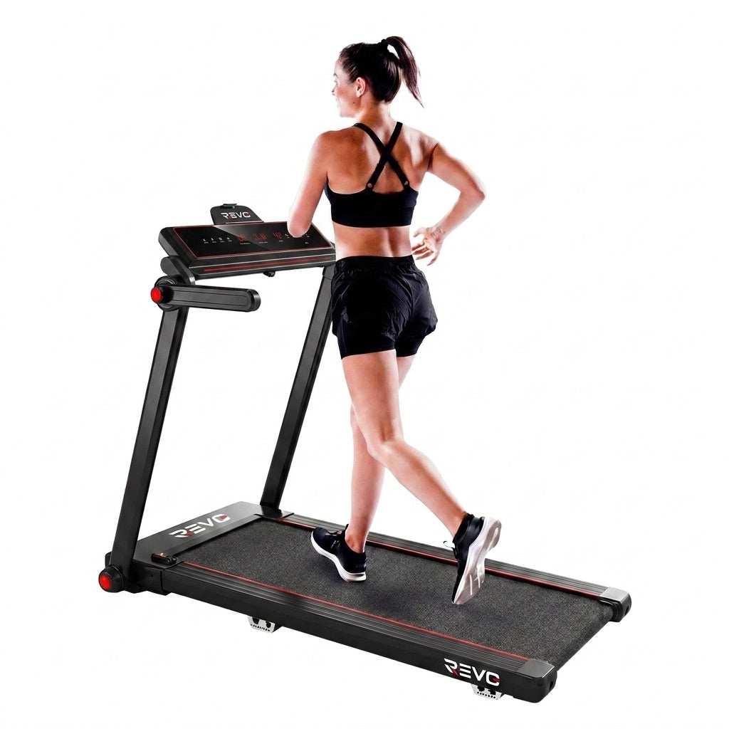 REVO Tempo 16 Folding Treadmill – 1 to 16 km/h – 16 Programs – 120 × 45 cm Surface – Ultra-Compact 19 cm Fold