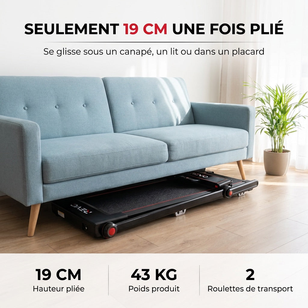 REVO Tempo 16 Folding Treadmill – 1 to 16 km/h – 16 Programs – 120 × 45 cm Surface – Ultra-Compact 19 cm Fold