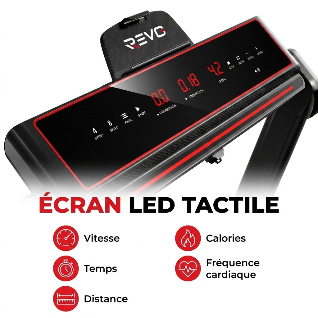 REVO Tempo 16 Folding Treadmill – 1 to 16 km/h – 16 Programs – 120 × 45 cm Surface – Ultra-Compact 19 cm Fold