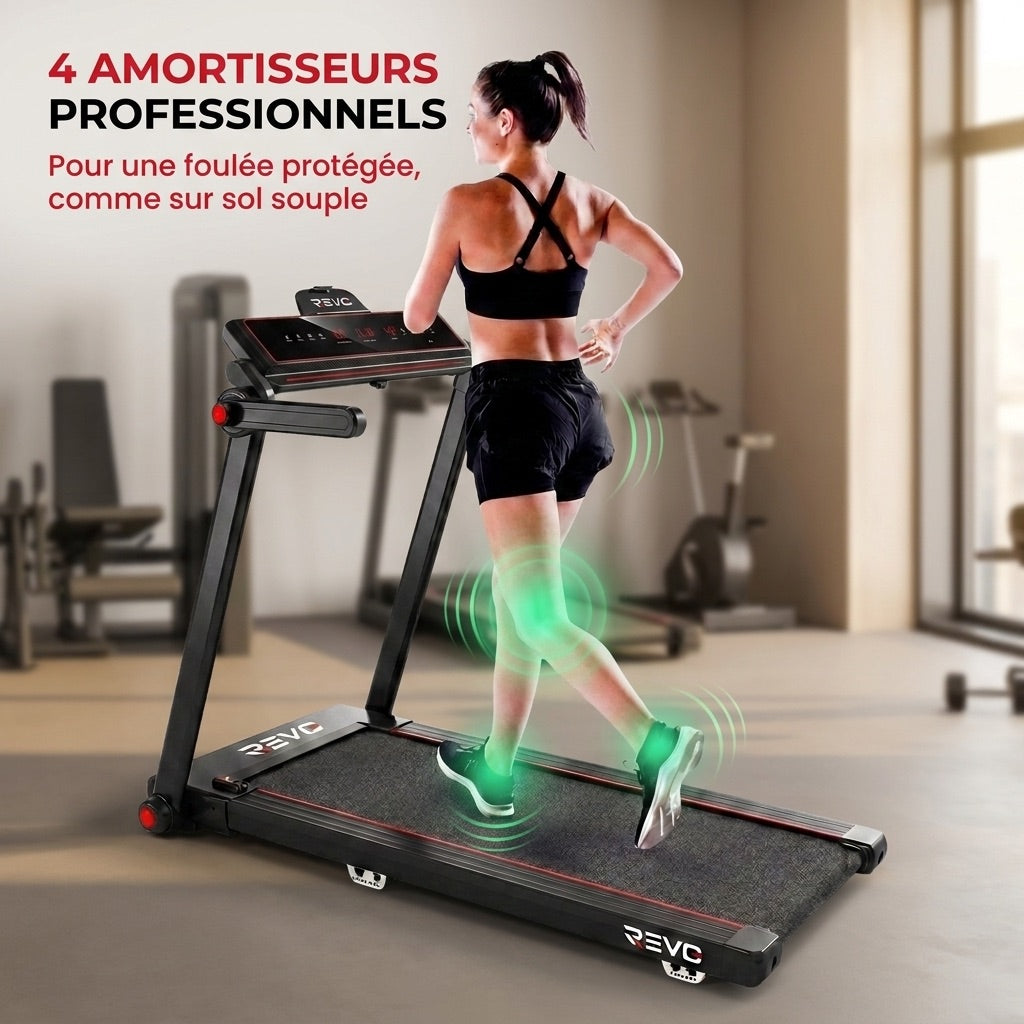 REVO Tempo 16 Folding Treadmill – 1 to 16 km/h – 16 Programs – 120 × 45 cm Surface – Ultra-Compact 19 cm Fold