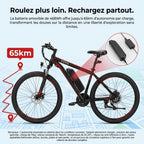 VTT électrique REVO Ridge 65 – 250 W – Jusqu'à 65 km d'autonomie – Batterie amovible 13 Ah – 21 vitesses – Pneus 26"