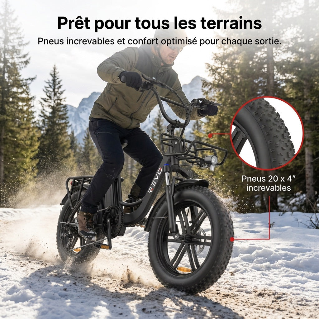 Electric Fat Bike REVO Terra Boost – 250 W – Range up to 126 km – 48 V 13 Ah Battery – 75 Nm Torque – 20 x 4 Tires