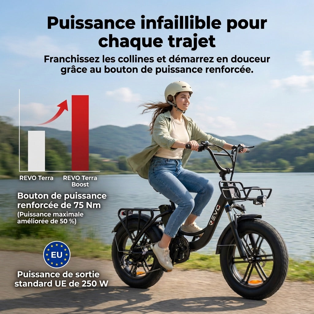 Electric Fat Bike REVO Terra Boost – 250 W – Range up to 126 km – 48 V 13 Ah Battery – 75 Nm Torque – 20 x 4 Tires