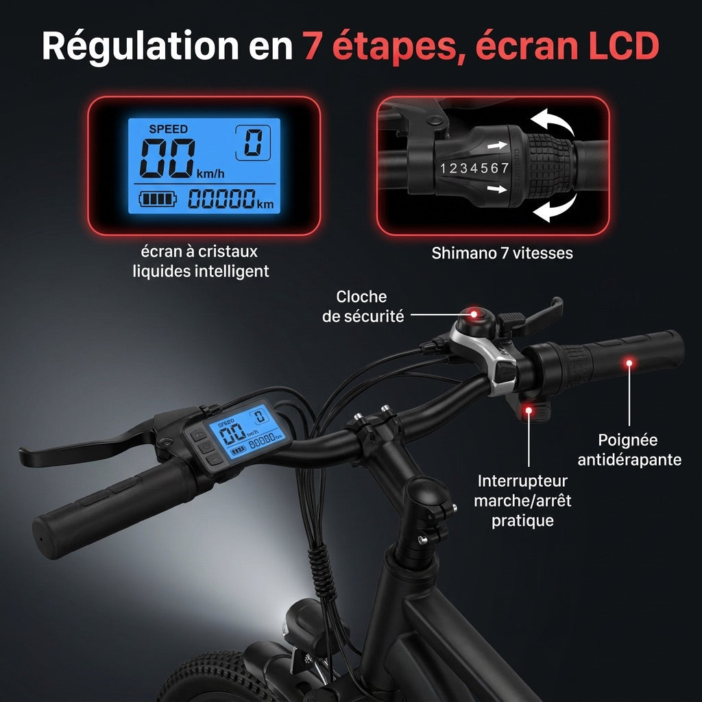Electric Mountain Bike REVO Trail – 250 W – Range 35 to 90 km – 36 V 10.4 Ah Battery – 26-inch Tires – 7 Speeds
