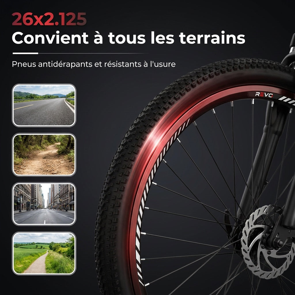 Electric Mountain Bike REVO Trail – 250 W – Range 35 to 90 km – 36 V 10.4 Ah Battery – 26-inch Tires – 7 Speeds
