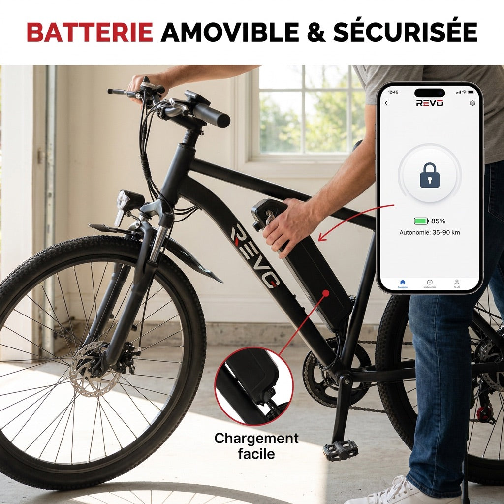 Electric Mountain Bike REVO Trail – 250 W – Range 35 to 90 km – 36 V 10.4 Ah Battery – 26-inch Tires – 7 Speeds